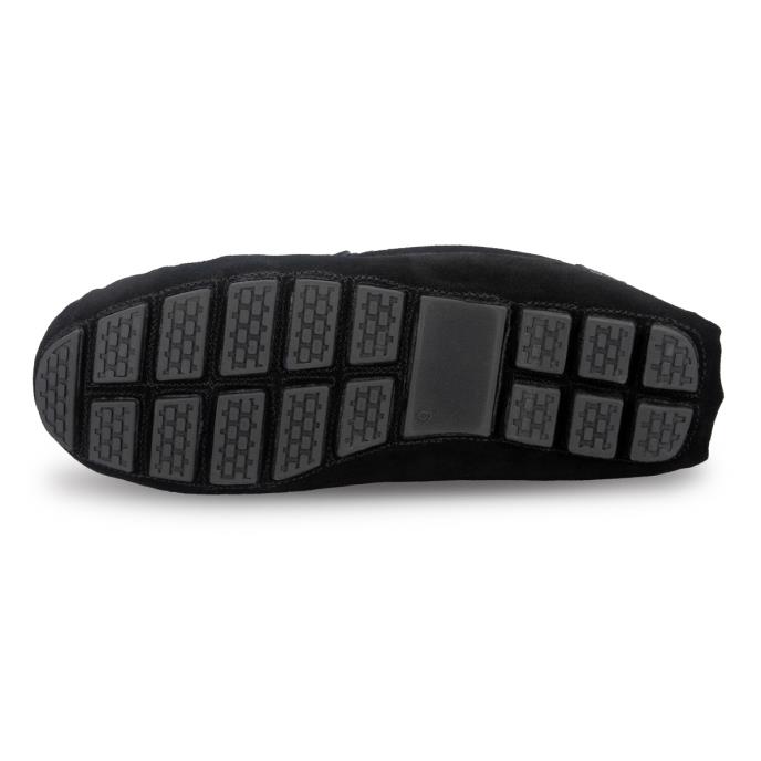 Isotoner® Mens Fur Lined Suede Moccasin Slipper Black Extra Image 5